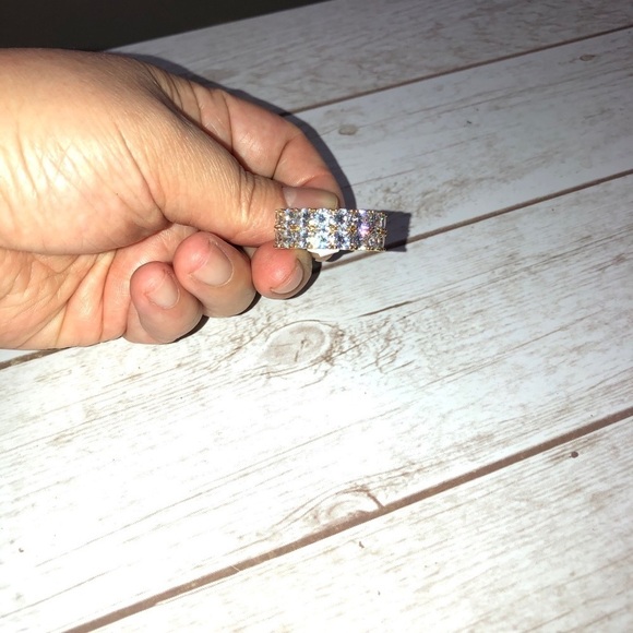 Two Row Cubic Zirconia Yellow Gold Plated Band Ring Wedding Sz 9 - Picture 9 of 10